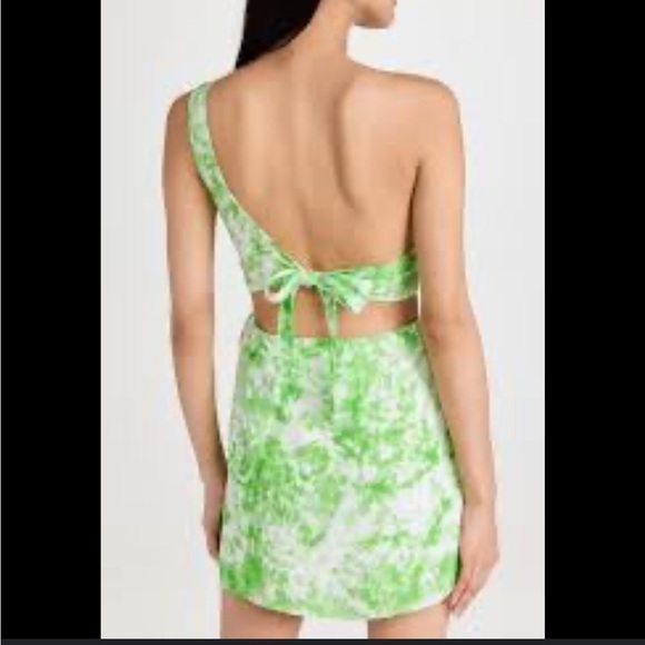 FOR LOVE and LEMONS Devon Mini Dress One Shoulder Green White Tie Dye Sz M NEW - Picture 4 of 12